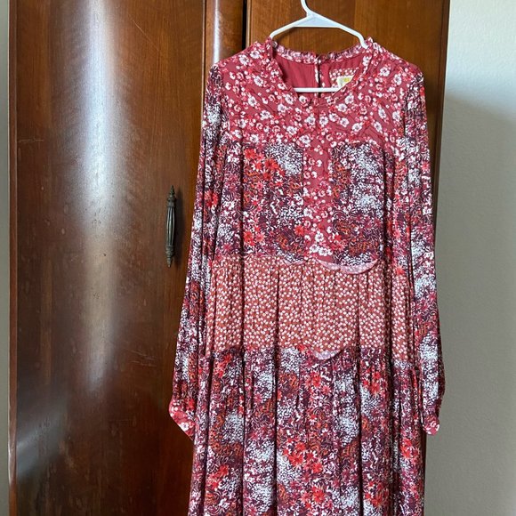 Maeve Anthropologie Red Esther Tiered Tunic Dress - Picture 3 of 3
